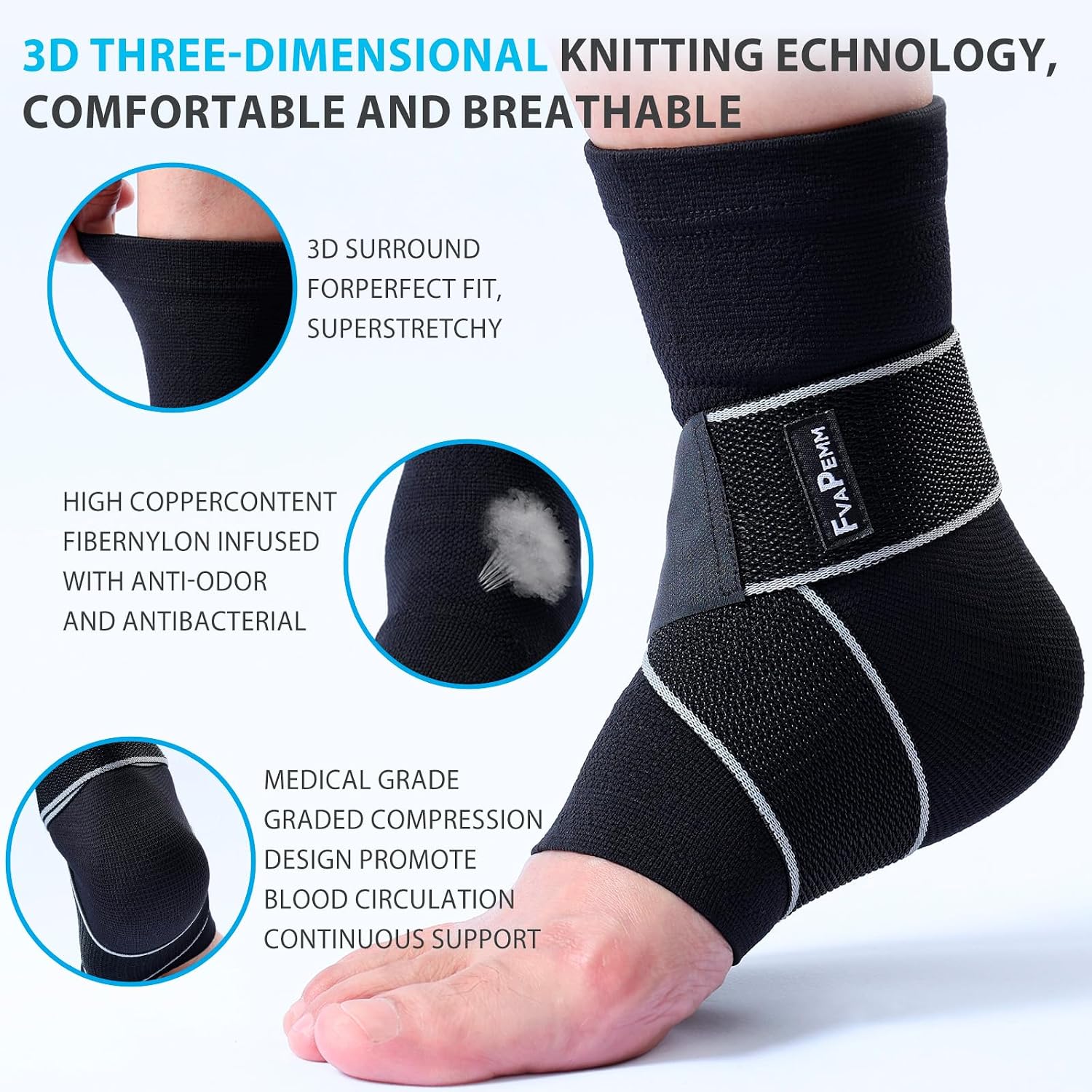 Ultimate Ankle Support: 2 Pack Copper Infused Compression Sleeves for Pain Relief & Injury Prevention - Perfect for Sports & Daily Activities