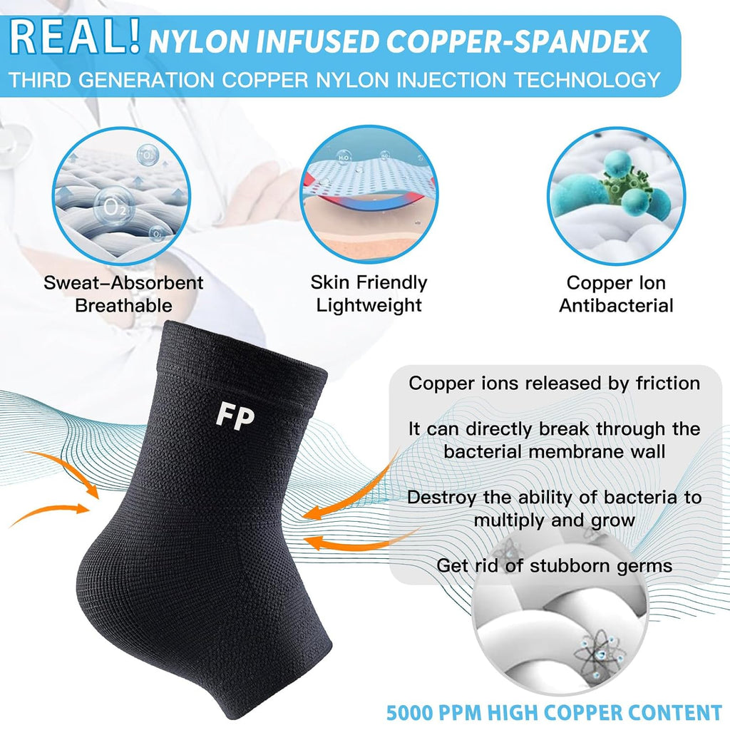 Ultimate Ankle Support: 2 Pack Copper Infused Compression Sleeves for Pain Relief & Injury Prevention - Perfect for Sports & Daily Activities